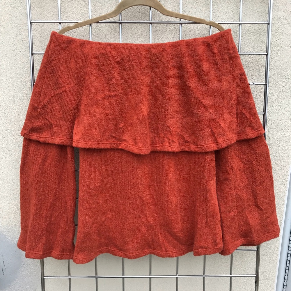 Burnt orange off the shoulder sweater